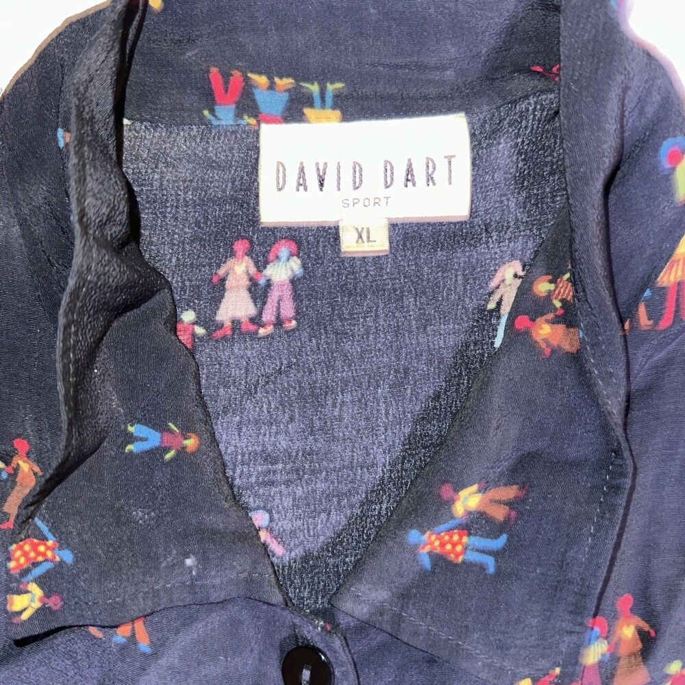 Vintage David Dart Oversize Blouse Fun Funky Black Colorful Size XL